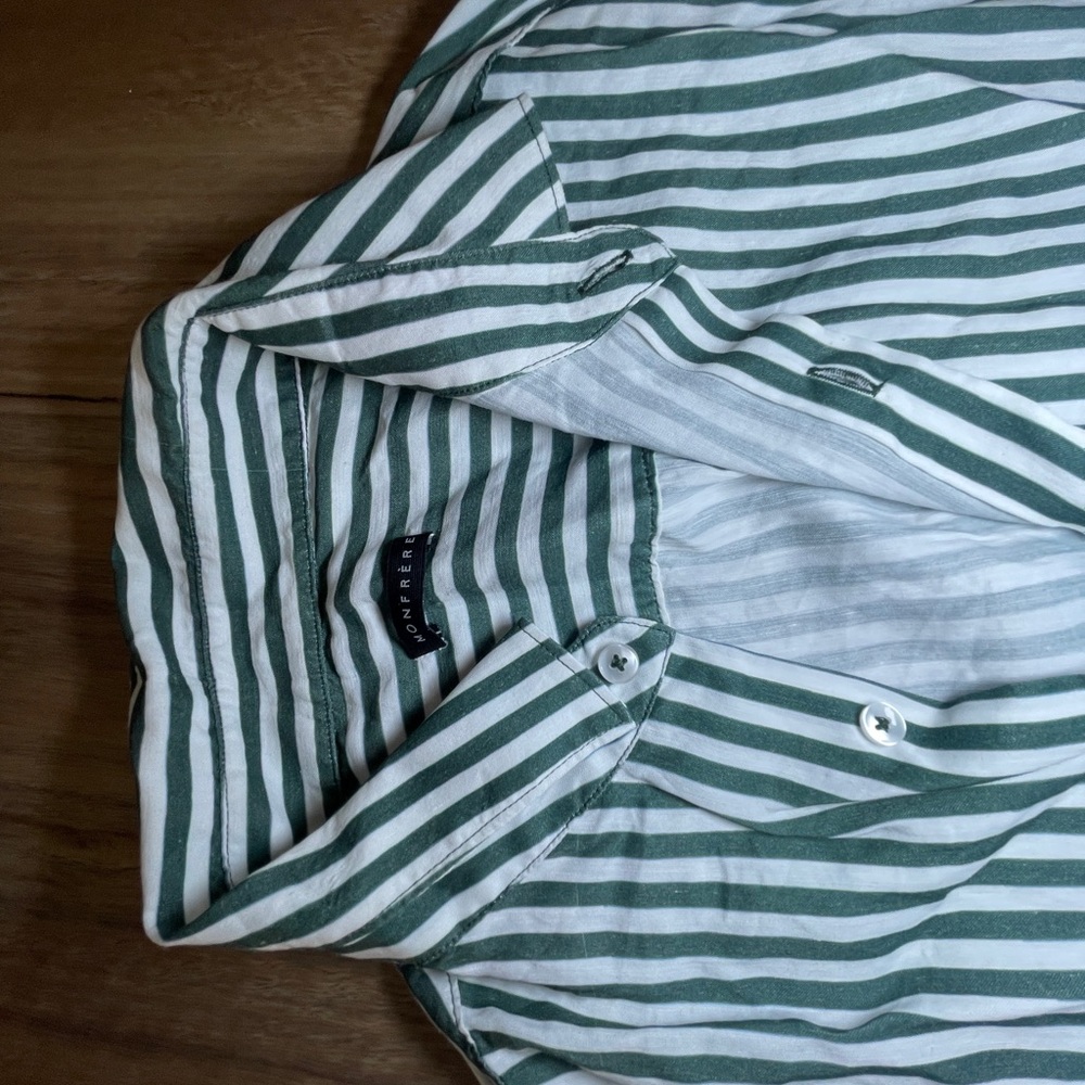 Monfrére -  Green and White Stripes Casual Button Down Shirt